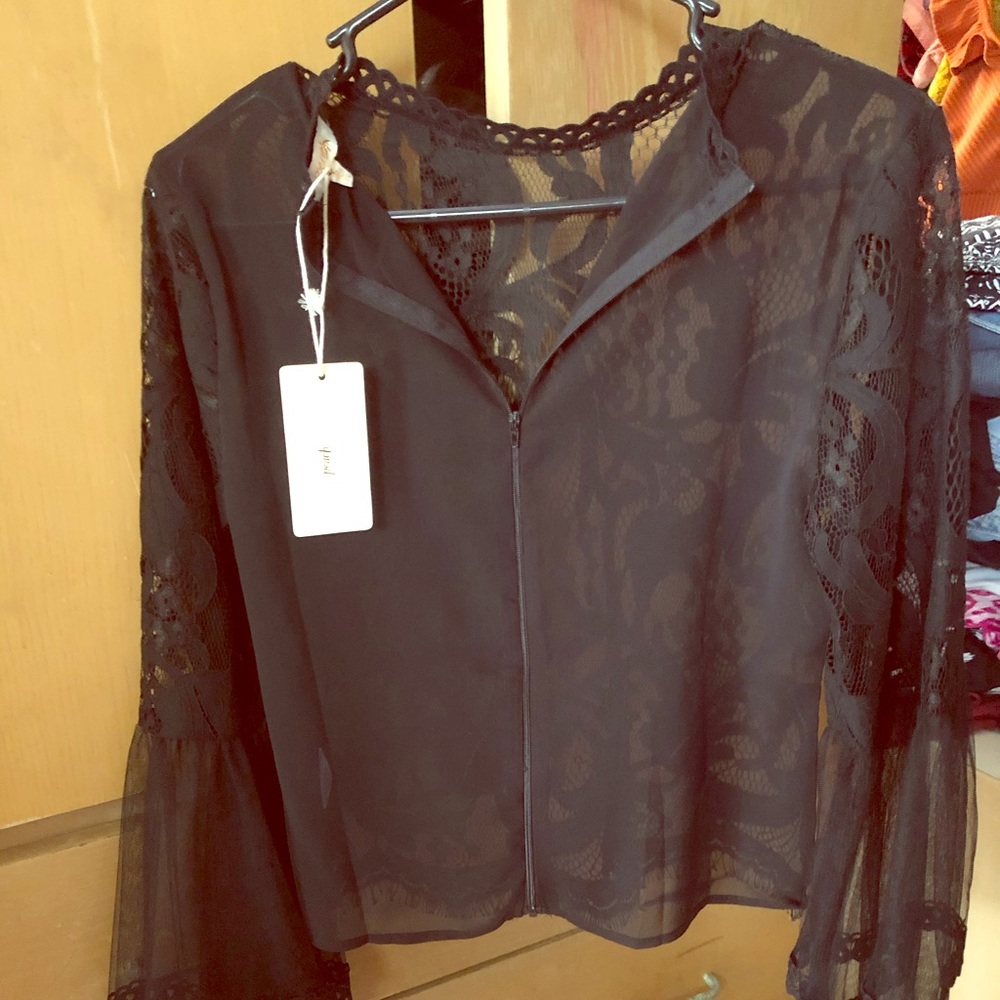 Black transparent lace blouse